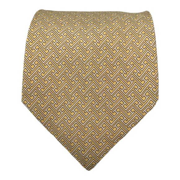 HERMES PARIS Yellow Geometric Print Tie Silk France 60